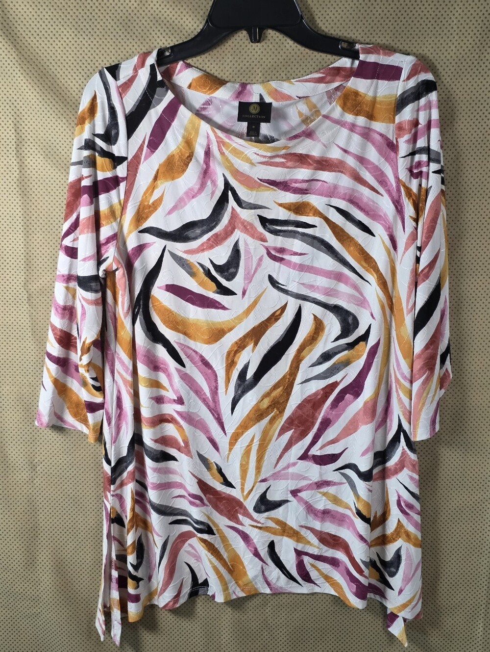 JM Collection Women M Tunic Top Abstract Multicolor Stretch 3/4 Sleeve